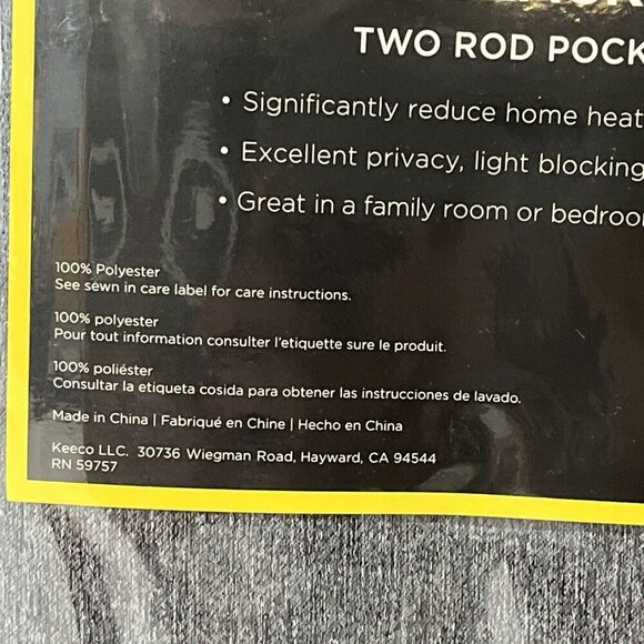 Eclipse Blackout‎ Two Rod Pocket Panels Kerry Solid Black  2- 37"x95" - Picture 3 of 5